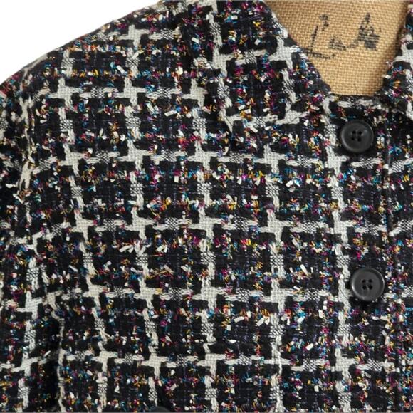 LOFT Shimmer Metallic Tweed Cropped Jacket Blazer Coat Button Up Size Large New - Picture 7 of 10
